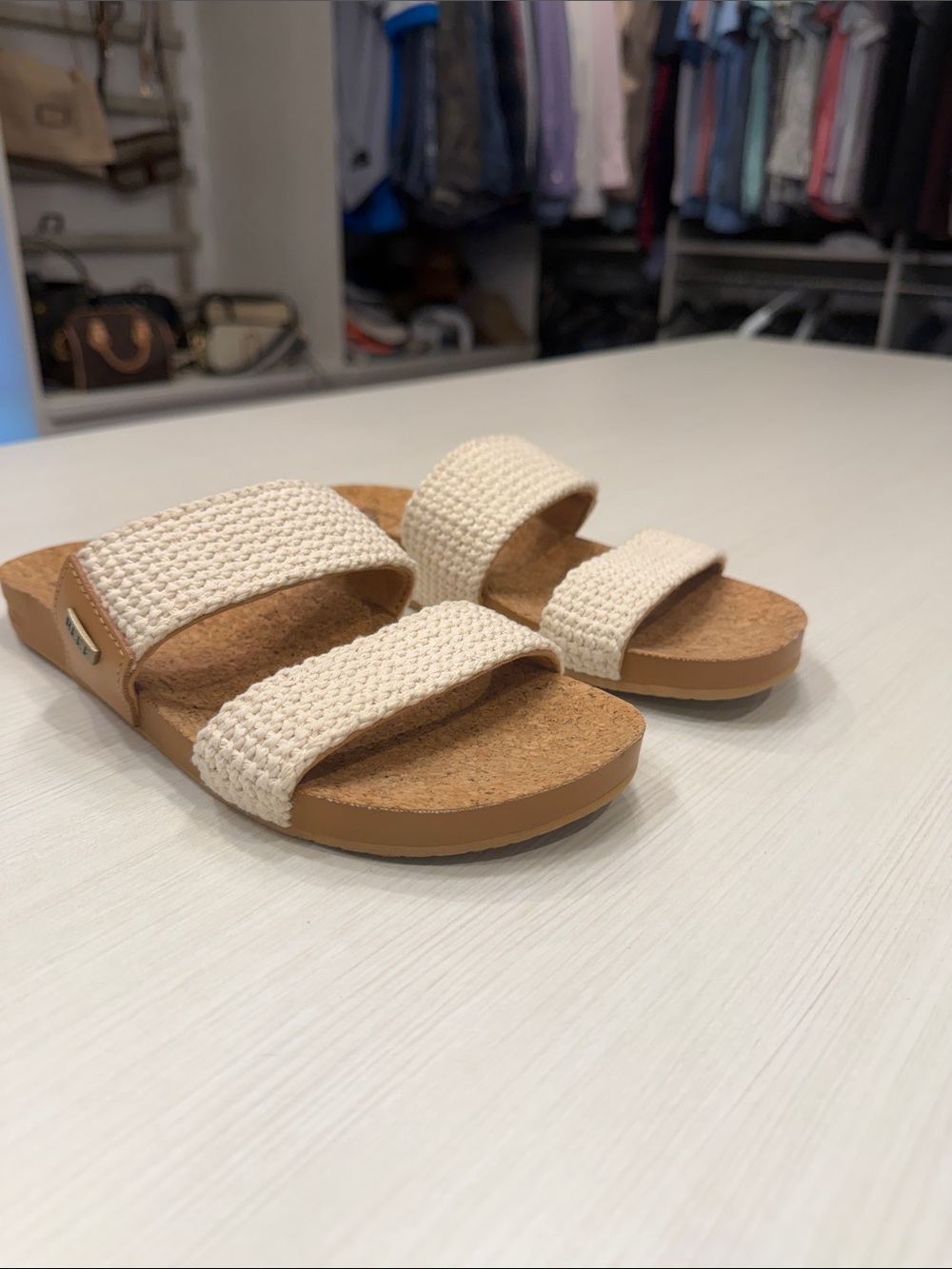 Women’s Double-Strap Cork Slide Sandals in Cream - Picture 1 of 4